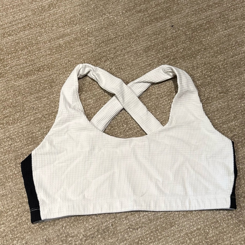 YEAR OF OURS White and Black Cross-Back Sports Bra- BASICALLY NEW